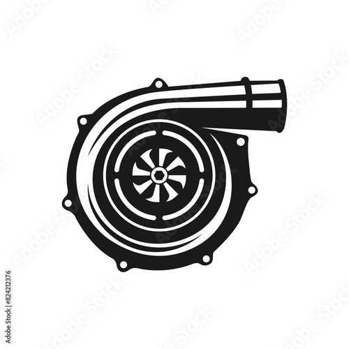 Isolated monochrome illustration of car turbocharger on white background template