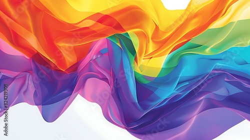Vivid rainbow hues cascade across a pride flag billowing in the breeze, symbolizing the diversity and strength of the LGBTQ community. Graphics accentuate the message of unity.