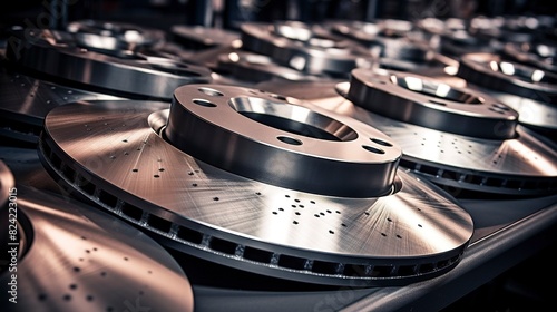 A photo of a row of polished car brake discs.