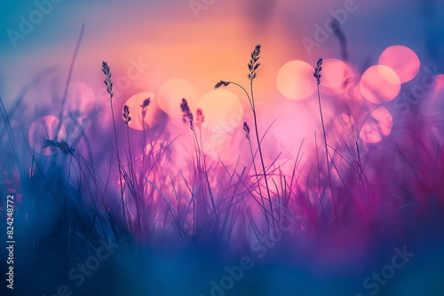 Abstract composition in front of sunrise over grass. Beautiful nature wallpaper, Beautiful nature