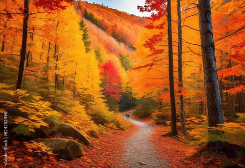 vibrant autumn hiking adventure polarizing filter, colorful, fall, walking, expedition, divisive, bright, season, trek, exploration, controversial, lively,