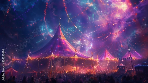 Illustrate the grand finale of a circus show, with performers from all acts coming together for a spectacular, colorful celebration, Close up