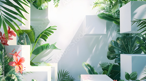 Tropical Summer Garden with Sunlit White Background