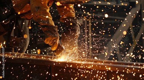 Sparks fly as welders expertly fuse steel beams together creating a strong framework for the buildings structure.