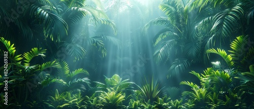 Background Tropical. Enveloped by verdant foliage, the rainforest exudes peace and tranquility, with its vibrant greens and soft rustling sounds offering a soothing and calming ambiance.