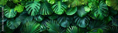 Background Tropical. Enveloped by verdant foliage, the rainforest offers endless shades of green, establishing a soothing and tranquil environment that is both calming and rejuvenating.