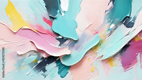Abstract painting of artwork with a mixture of pastel color brush strokes 