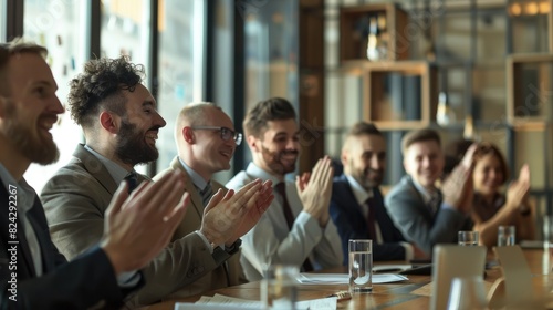 Group of business people clapping hands during a meeting. AIG535