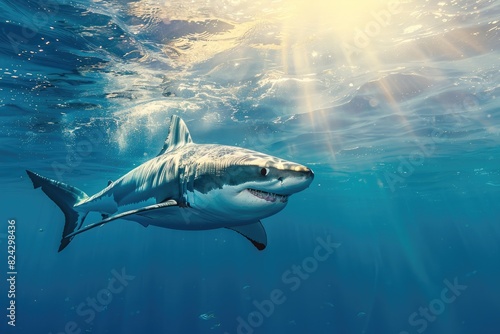 white shark under water on the sea hunting victim 