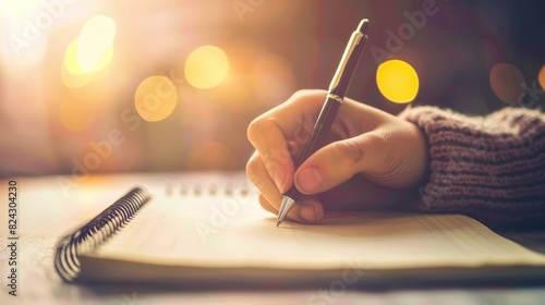 A close-up photo of a person's hand holding a pen poised over a notepad, capturing the act of note-taking and idea generation.