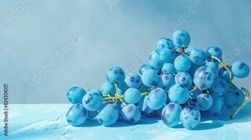 Sweet ripe grapes in a fresh blue hue placed on the table