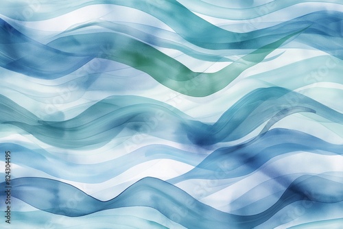 An abstract pattern featuring flowing watercolor strokes in a range of blues and greens, resembling a tranquil ocean scene. 32k, full ultra hd, high resolution