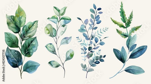 Botanical watercolor collection, suitable for elegant and natural themes