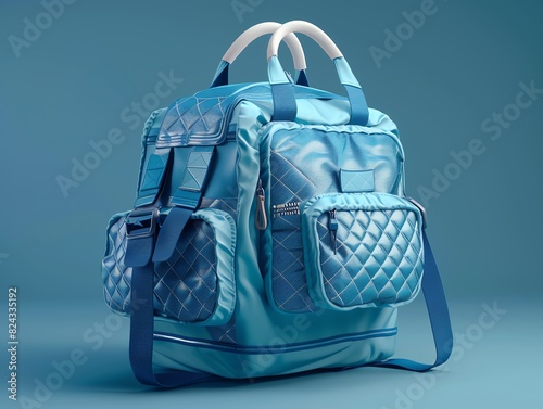 A realistic 3D render of an easytoclean baby diaper bag with insulated pockets