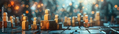 Abstract digital chessboard with glowing pieces. Futuristic strategy game concept with a blurred background and bokeh lights effect.