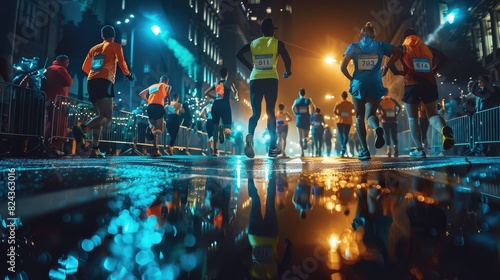 A high-quality stock photo of marathon runners nearing the finish line, captured with professional lighting and space for promotional text