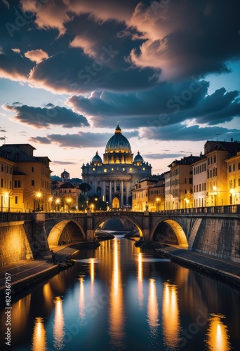 A picturesque view of Saint Peter's Cathedral and the iconic Saint Angel Bridge, blending history and beauty