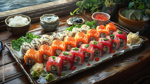 Artistic Set sashimi sushi. Dinner food