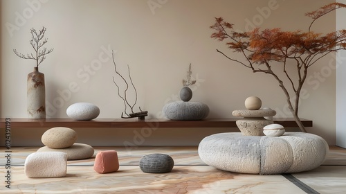 Harmonious Zen Balance of Absorbent Materials in Serene Setting