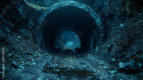 Dark Stone underground tunnel. Stone dark path