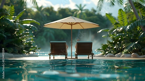 Peaceful Oasis Couple Relishing Moments of Tranquility at Tropical Resort Pool