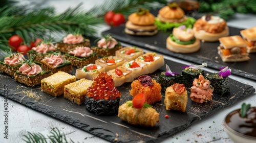 Selection of small bites on a platter for catering banquet service