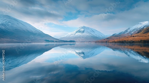 Lake situated in the highlands with mountains in the backdrop