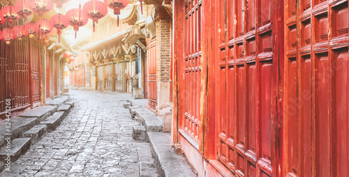 Chiński stary miasteczko w ranku, Lijiang Yunnan, Chiny