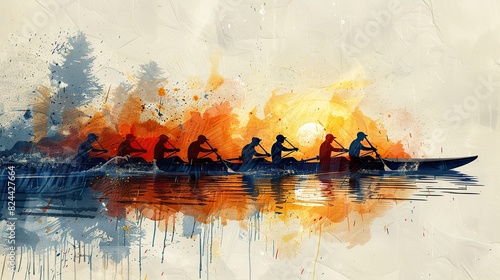 An illustration of a team of rowers in perfect sync, symbolizing harmony in cooperation. image