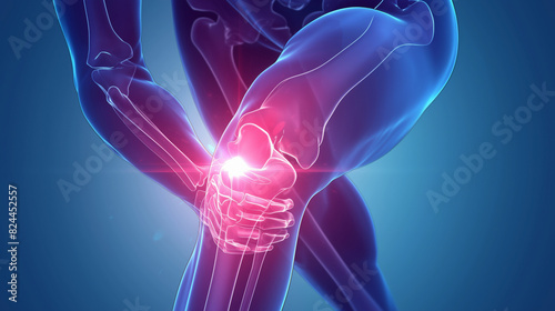 " 膝痛の視覚表現: ルンバー領域での痛みと不快感を具現化したイメージ."
