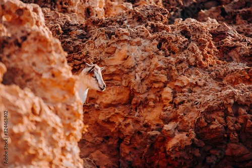 Wild Goat Standing on Red Rocky Cliff by Ocean Western Australia Outback Station Kimberley Desert