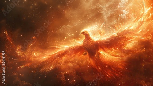 An abstract depiction of a reborn phoenix, symbolizing undying spirit. stock image