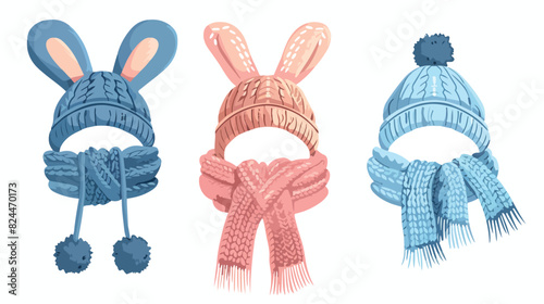 Cute childish bobble hat or balaclava with rabbit ear
