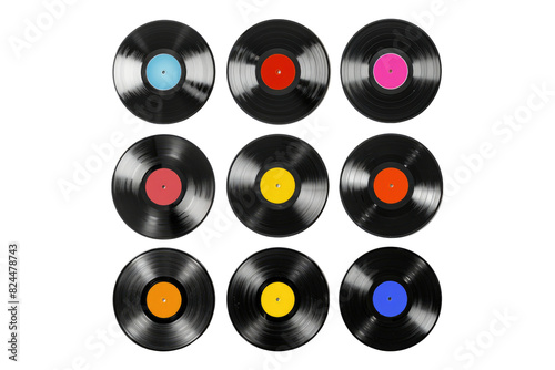 Set of various color vinyl records isolated on white background