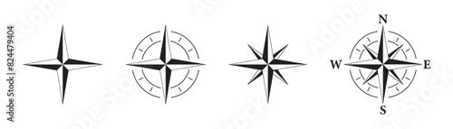 Compass icons, symbol. Vector compass illustration.