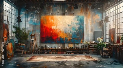 Vibrance A Glimpse into a Creative Studio Filled with Light and a Stunning Abstract Painting