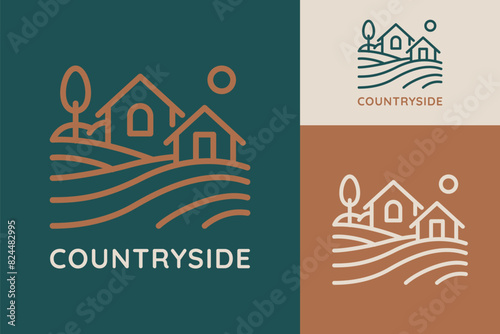 Countryside Logo Rural Bliss Abstract Terraced Landscape Minimalist Design Concept