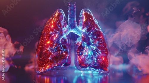 Picture of human lung. Isolated with 3D hologram. Medical concept. new technology