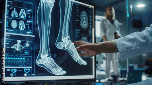 Radiologist works to diagnose and treat foot bones. of virtual humans on modern screen interfaces