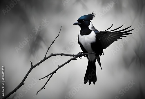 Dark and mysterious magpie black and white monochr