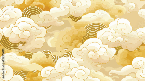 Seamless pattern of Chinese cloudy sky with curly gol