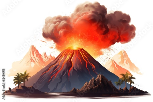 Volcano mountain top erupting.