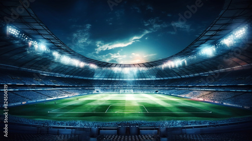 A sprawling football stadium showcasing a vibrant green field, ready for the excitement of the game to unfold