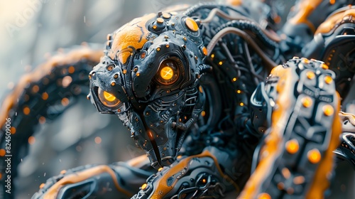 Mesmerizing Six-Headed Cyborg Hydra Warrior with Powerful Cybernetic Enhancements in Sci-Fi 3D Render