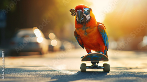 a bird on a skateboard
