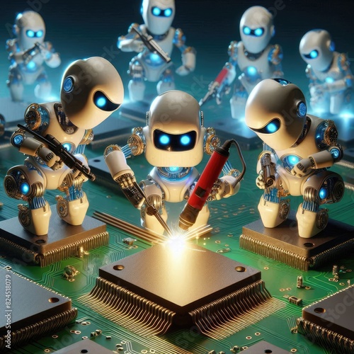 Miniature Robots Assembling AI Microchips with Generative AI.