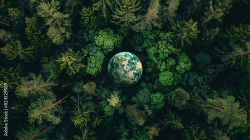 Earth protection day planet earth is colorful green in the middle of a dense forest