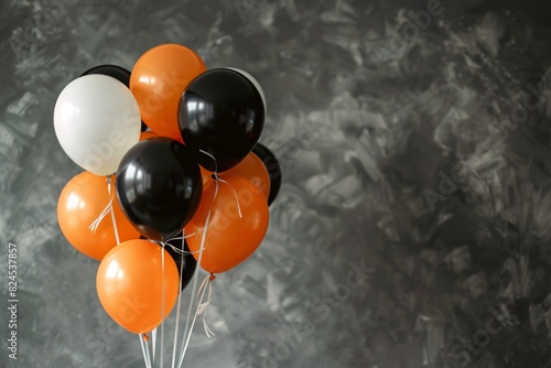 a bunch of orange and white balloons