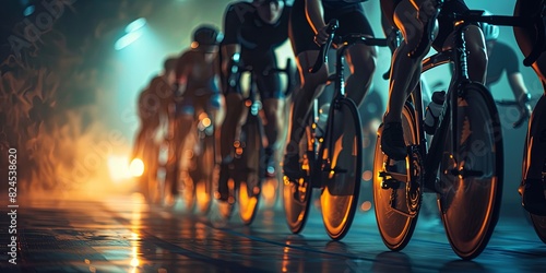 Cyclists Racing in Indoor Velodrome.