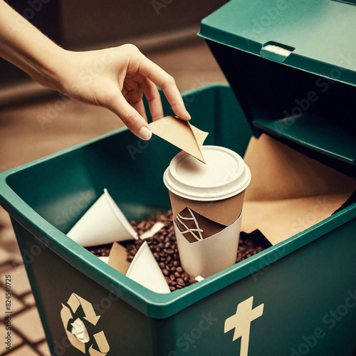 hand holding a box with recycling bin